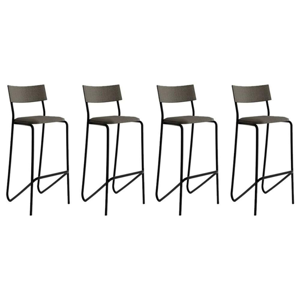 Kit 4 Banqueta De Cozinha Atlas 1747 4 Uni Preto-linho Grafite-courano Preto - Carraro - 1