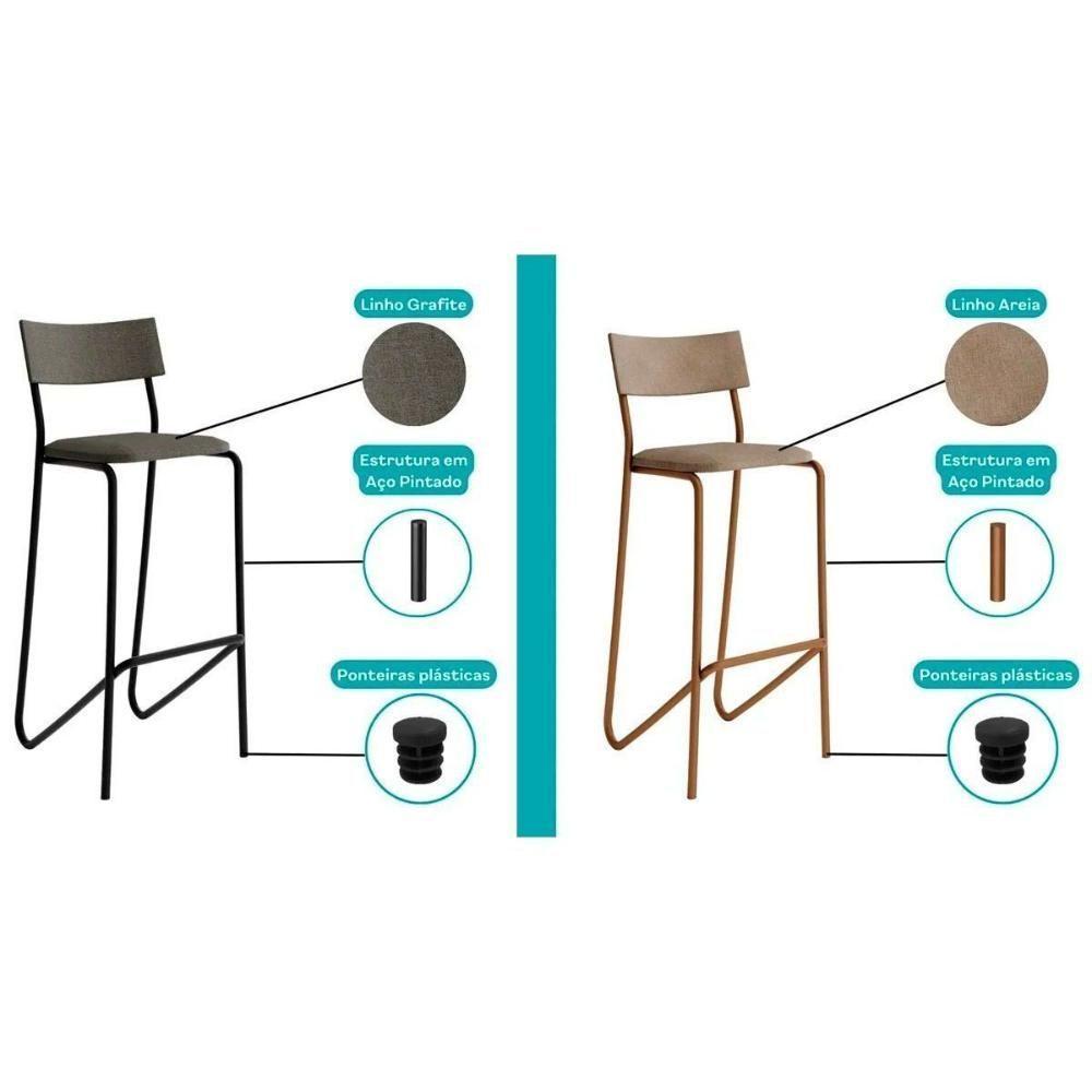 Kit 4 Banqueta De Cozinha Atlas 1747 4 Uni Preto-linho Grafite-courano Preto - Carraro - 2