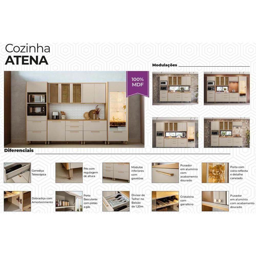 Kit Cozinha Modulada 5 Peças Atena (2aéreos+2balcões+1paneleiro) Cp28 Jequitiba-off White Fosco - Linea Brasil - 2