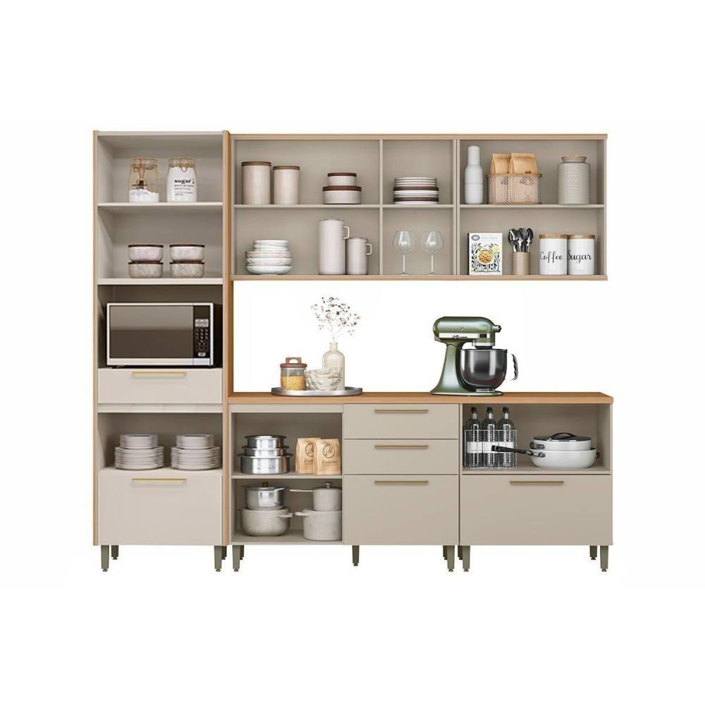 Kit Cozinha Modulada 5 Peças Atena (2aéreos+2balcões+1paneleiro) Cp28 Jequitiba-off White Fosco - Linea Brasil - 3