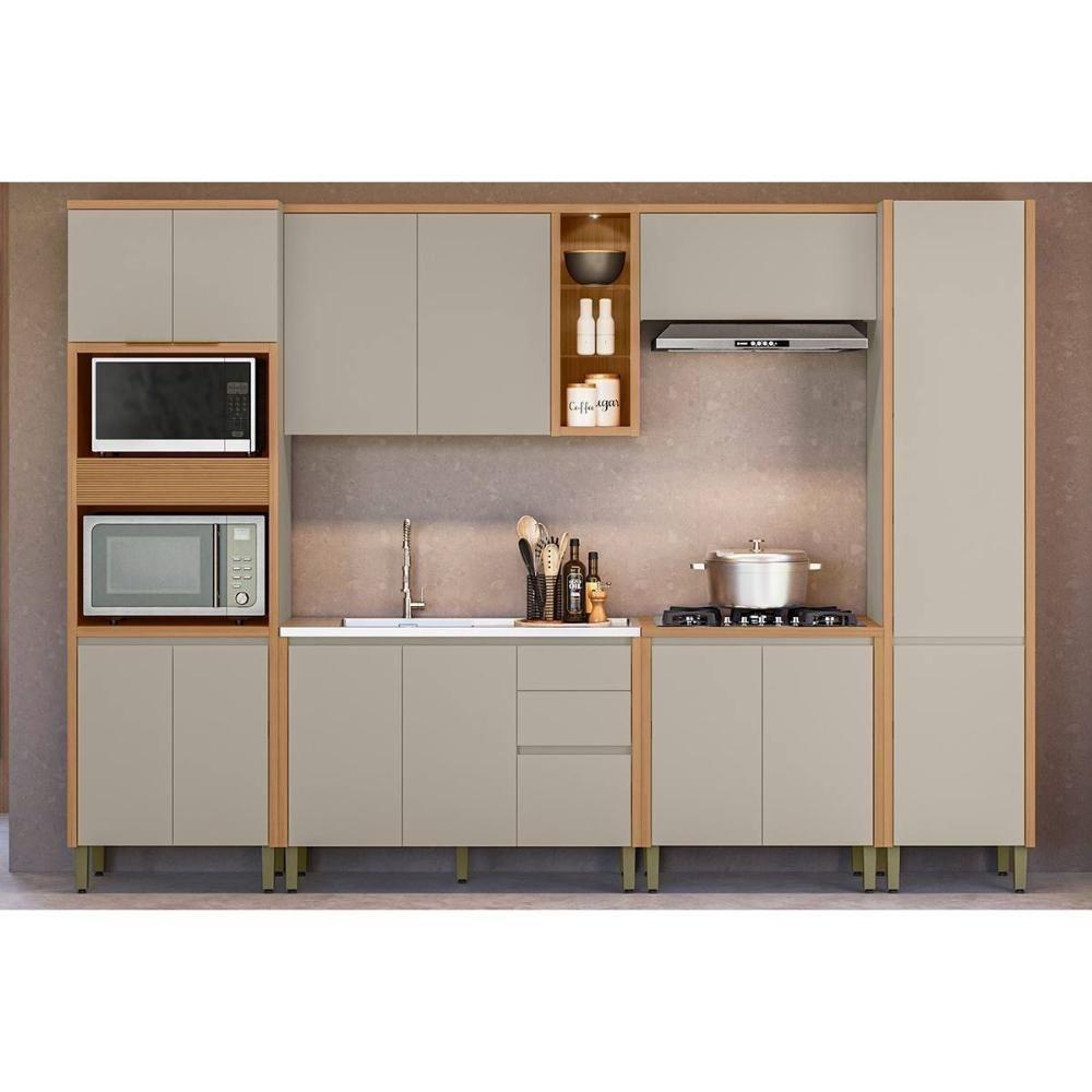 Kit Cozinha Modulada 6 Peças Allure (2aéreos+2balcões+1paneleiro+1torrequente) Cp18 Jequitiba-gris Fosco - Linea Brasil - 1