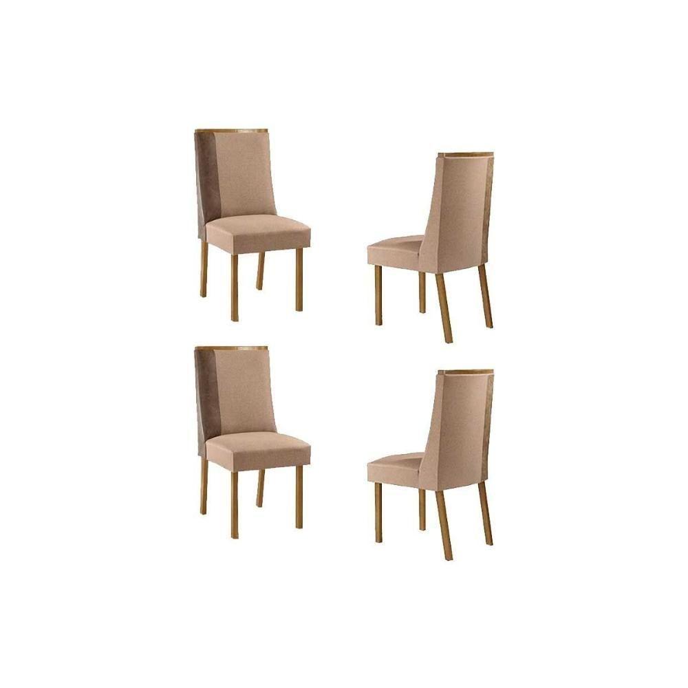Kit 4 Cadeiras Sala Jantar Tilia 4 Un Madeira Capuccino-linho Capuccino-corano Capuccino - Rufato - 1