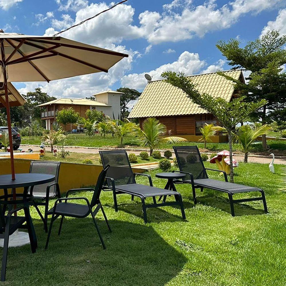 Kit 2 Espreguiçadeiras Piscina Sevilha + Guarda Sol Praia Com Base Preto - 3