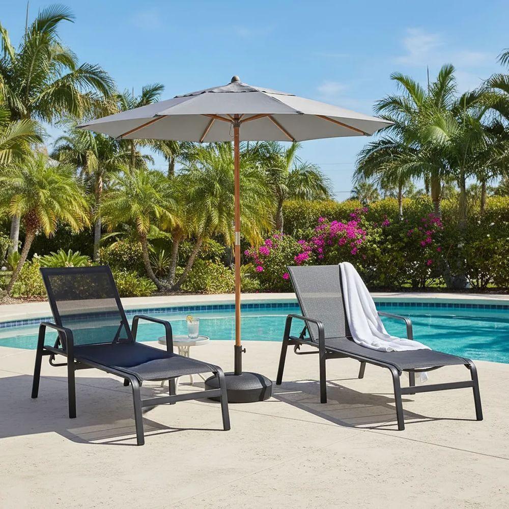 Kit 2 Espreguiçadeiras Piscina Sevilha + Guarda Sol Praia Com Base Preto - 4