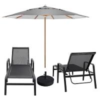 Kit 2 Espreguiçadeiras Piscina Sevilha + Guarda Sol Praia Com Base Preto - 1