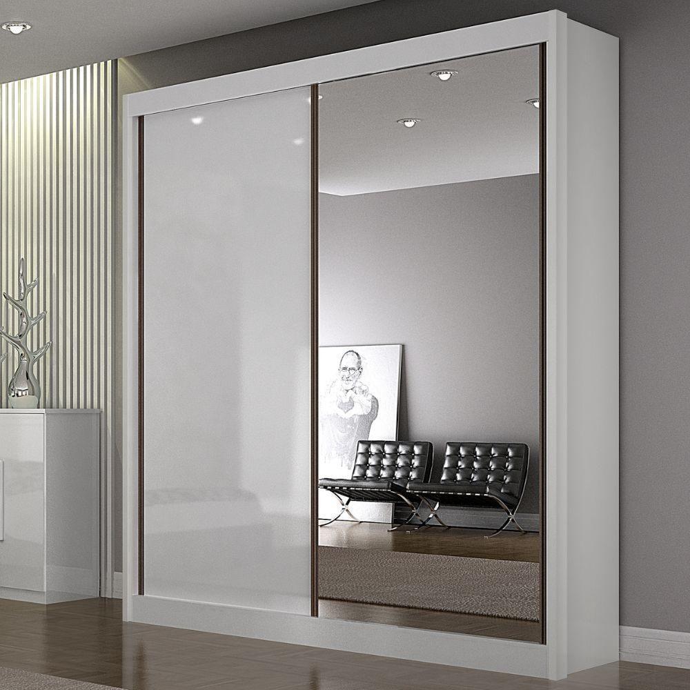 Guarda Roupa São Paulo Branco Com Espelho 2 Portas 3 Gavetas Leifer Móveis - 2