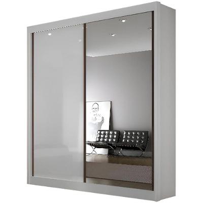 Guarda Roupa São Paulo Branco Com Espelho 2 Portas 3 Gavetas Leifer Móveis