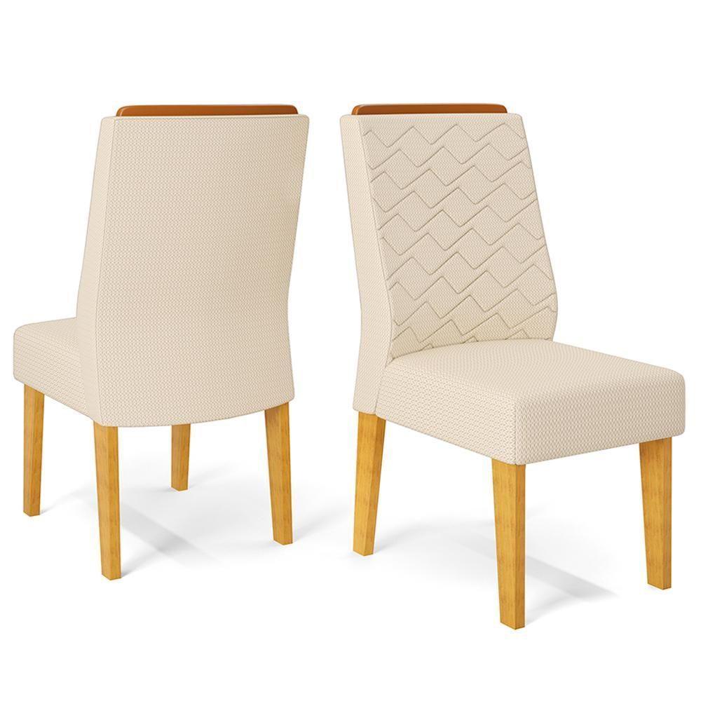 Kit 2 Cadeiras De Jantar Estofadas Lidia Linho Neve Cedro Dj Moveis Linho Neve Cedro - 1