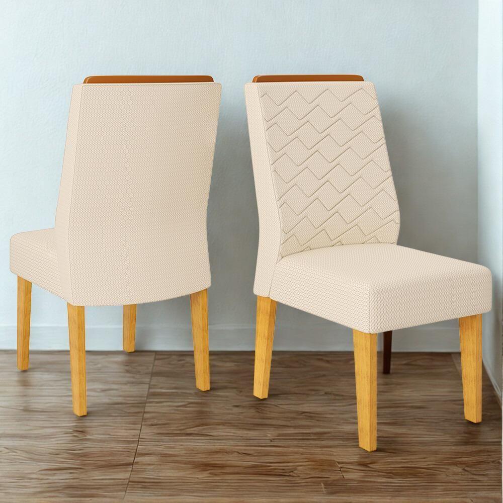 Kit 2 Cadeiras De Jantar Estofadas Lidia Linho Neve Cedro Dj Moveis Linho Neve Cedro - 2