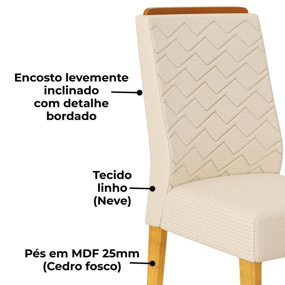 Kit 2 Cadeiras De Jantar Estofadas Lidia Linho Neve Cedro Dj Moveis Linho Neve Cedro - 5