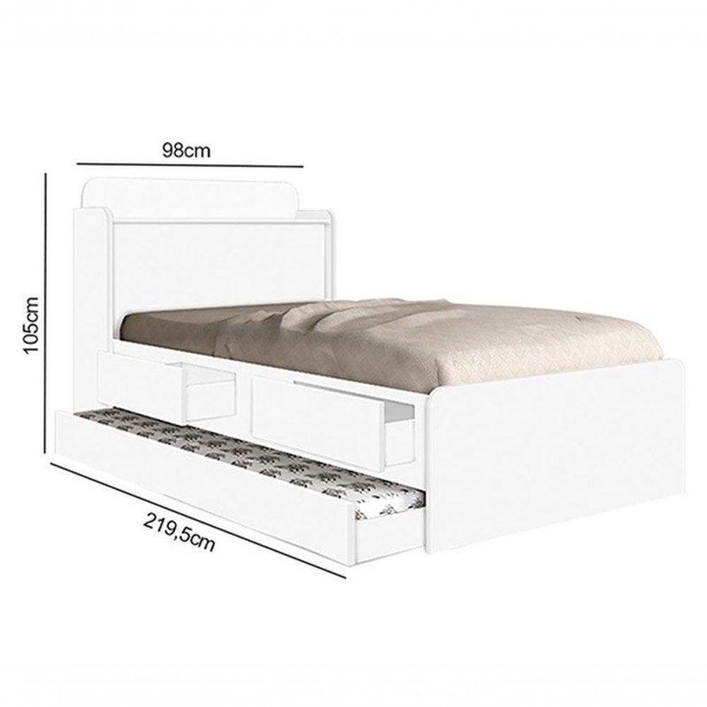 Cama Tamires Solteiro 0,88cm Com Auxiliar Branco Com Capitonê Nogal - Cambel - 2
