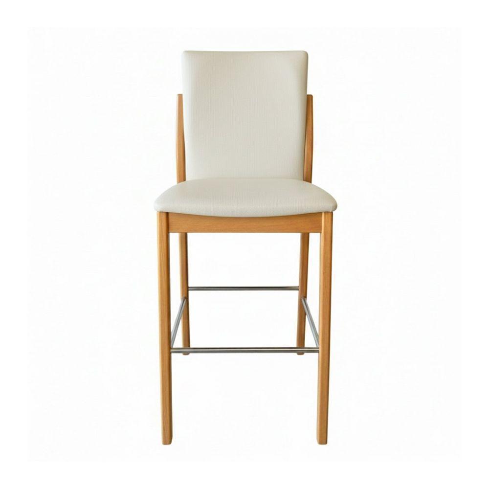 Kit 4 Banqueta Aura Alta Madeira Maciça E Courino Branco Design Moderno Conforto Com Apoio Para Pés Mobília Decor - 6