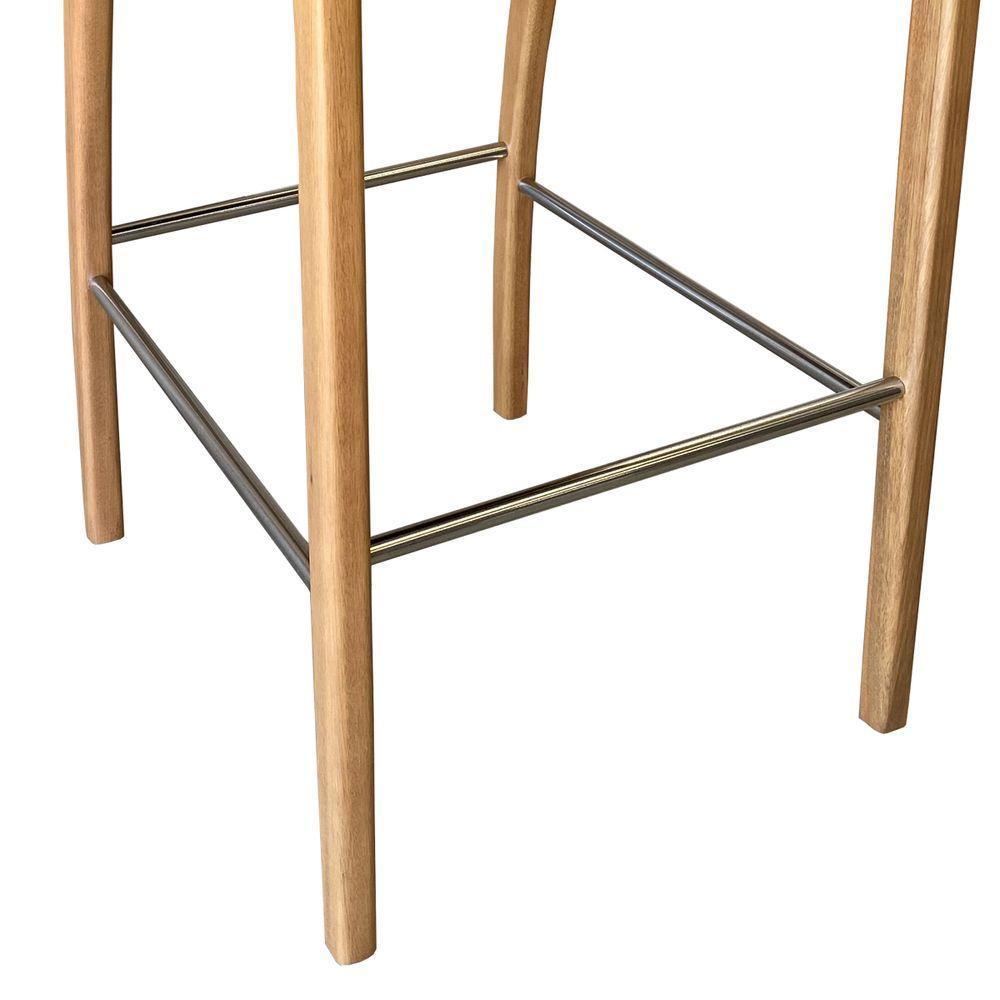 Kit 4 Banqueta Aura Alta Madeira Maciça E Courino Branco Design Moderno Conforto Com Apoio Para Pés Mobília Decor - 7