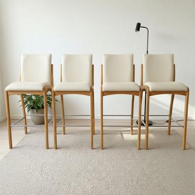 Kit 4 Banqueta Aura Alta Madeira Maciça E Courino Branco Design Moderno Conforto Com Apoio Para Pés Mobília Decor