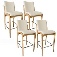 Kit 4 Banqueta Aura Alta Madeira Maciça E Courino Branco Design Moderno Conforto Com Apoio Para Pés Mobília Decor - 2