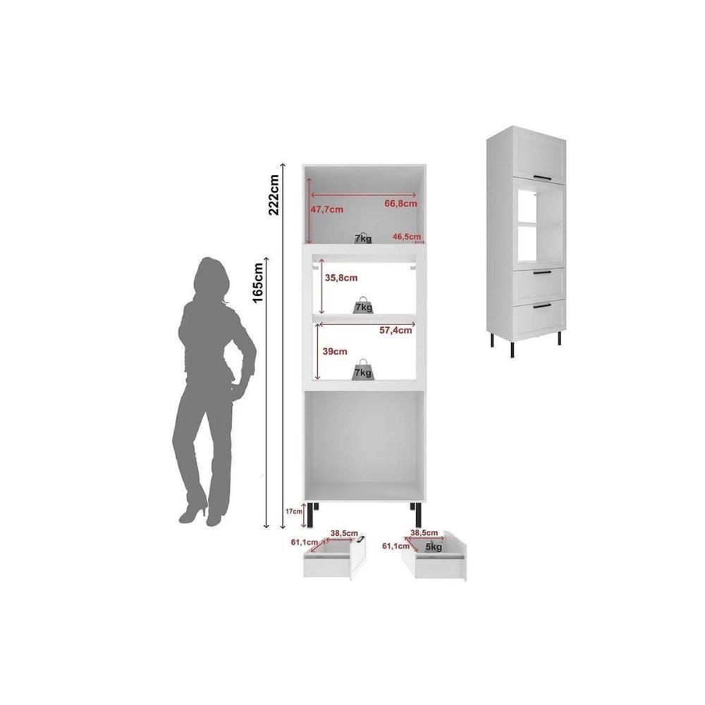 Paneleiro De Cozinha Modulado Cz-3306 C- 1 Porta 2 Gavetas E C- 1 Nicho P- Forno 70cm Branco - Tecno Mobili - 3