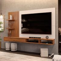 Painel Para Tv Até 60 Polegadas Detalhe Frisado Com Nichos Abel Madeirado/off White Madeirado/off White - 2