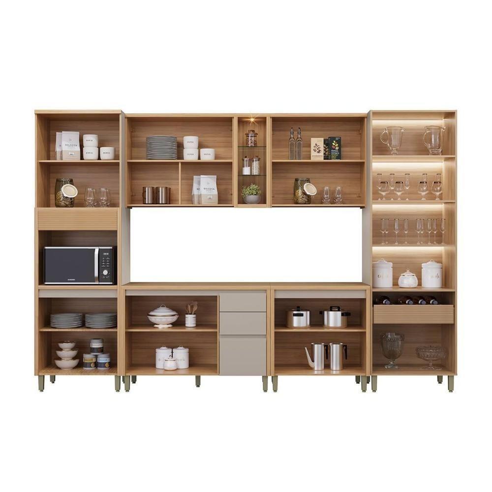 Kit Cozinha Modulada 6 Peças Allure (2aéreos+2balcões+1cristaleira+1paneleiro) Cp06 Jequitiba-gris Fosco - Linea Brasil - 4