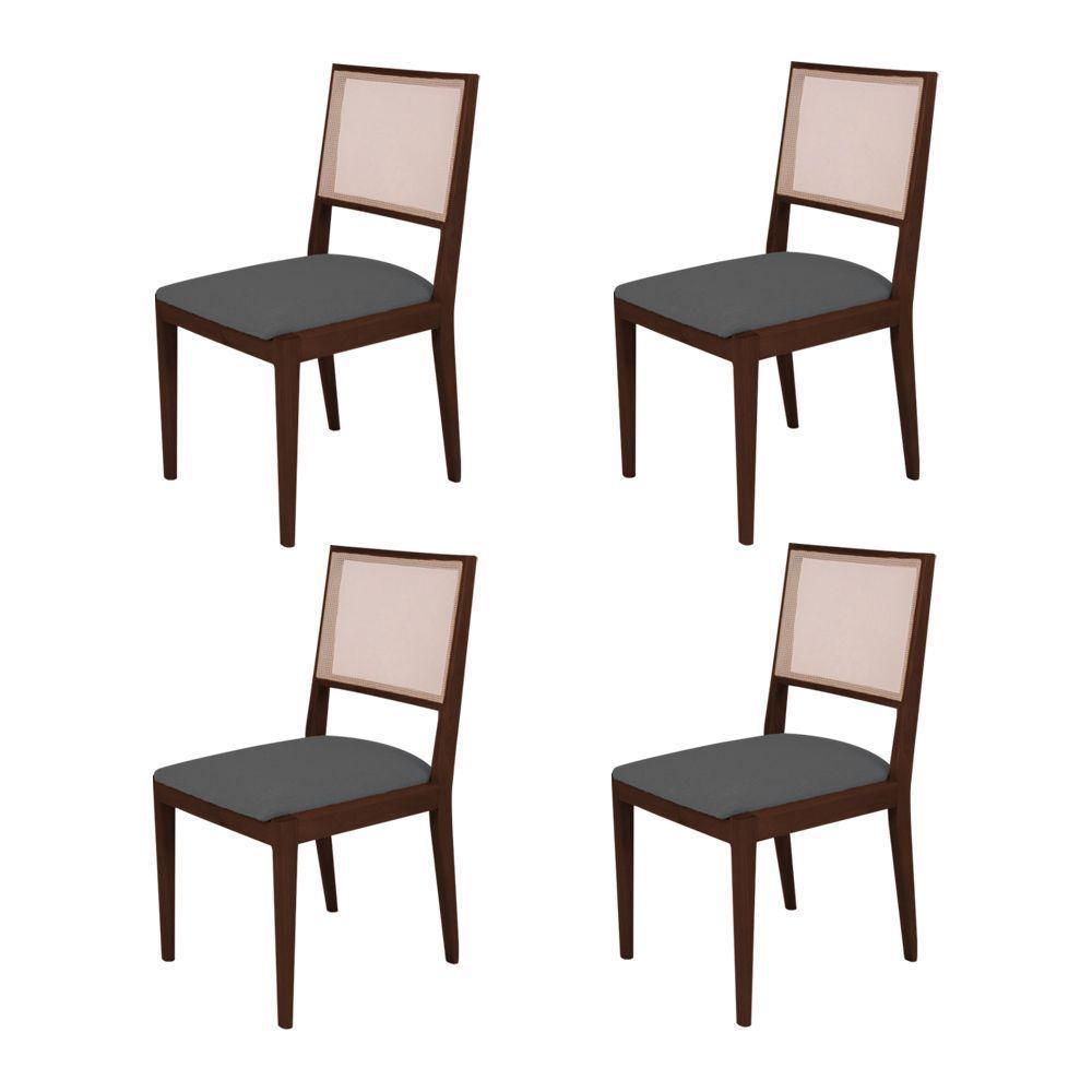 Kit 4 Cadeiras De Jantar Suellen Em Madeira E Mdf Castanho Linho Cinza Grafite - 1