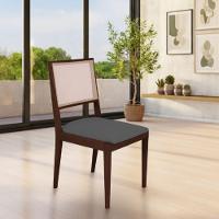 Kit 4 Cadeiras De Jantar Suellen Em Madeira E Mdf Castanho Linho Cinza Grafite - 3