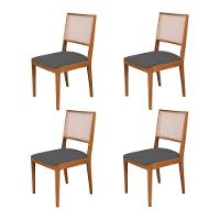 Kit 4 Cadeiras De Jantar Suellen Em Madeira E Mdf Cerejeira Linho Cinza Grafite - 1