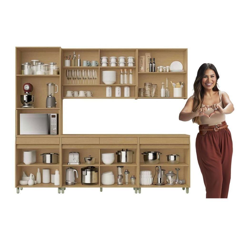 Kit Cozinha Modulada 5 Peças Simone Mendes 5 Peças (2aéreos+2balcões+1paneleiro) C5p114 Carvalho-cinza - Nesher - 6