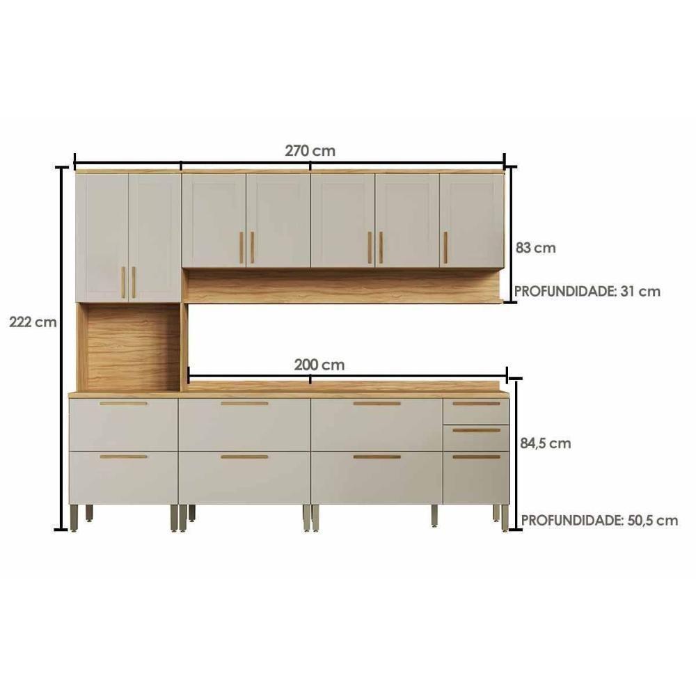 Kit Cozinha Modulada 5 Peças Riesling (2aéreos+2balcões+1paneleiro) C5p140 Amendoa-off White - Ronipa - 2