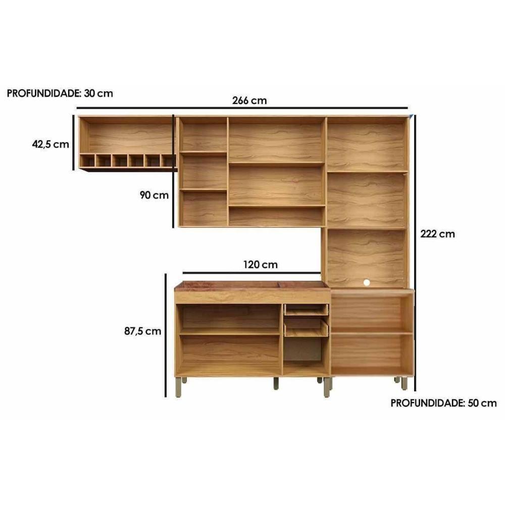 Kit Cozinha Modulada 4 Peças Nápoli Prime (2aéreos+1balcão+1paneleiro) C4p238 Amendoa-grafite - Ronipa - 6