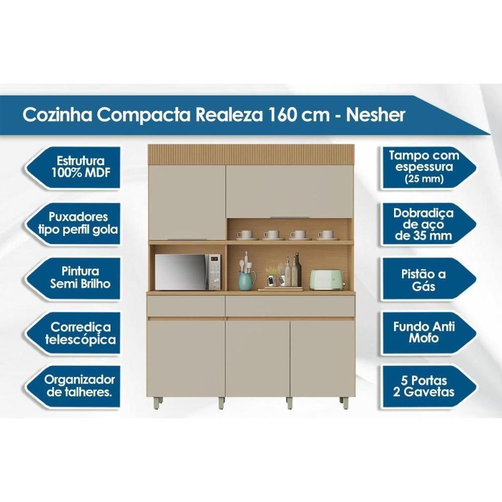 Kit De Cozinha Compacta Realeza C- 5 Portas E 2 Gavetas 160cm Carvalho-titânio - Nesher - 2
