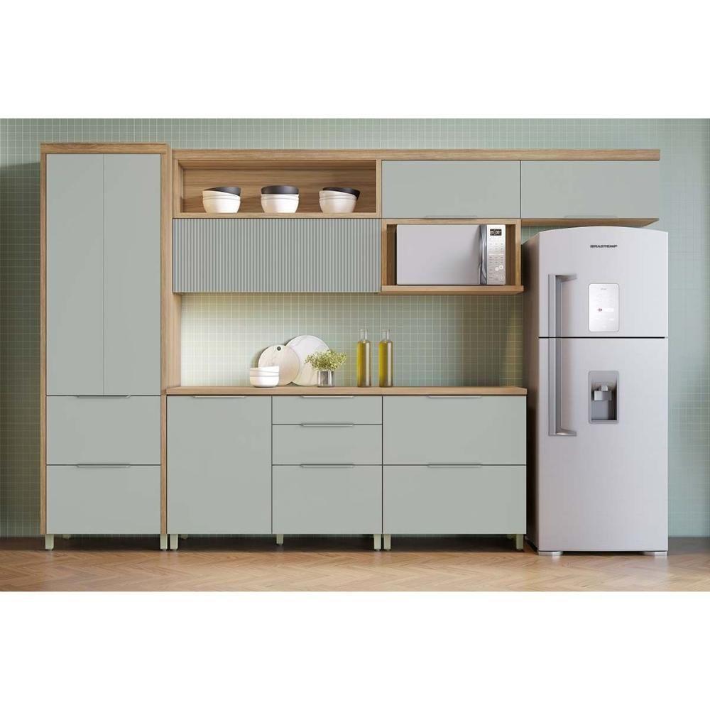 Kit Cozinha Completa 6 Peças Marquesa (3aéreos+2balcões+1paneleiro) C6p86 Nature-verde - Nesher - 1