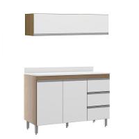 Kit Cozinha Balcão Tampo Armário Aéreo 120cm Menu Móveis Branco - 1
