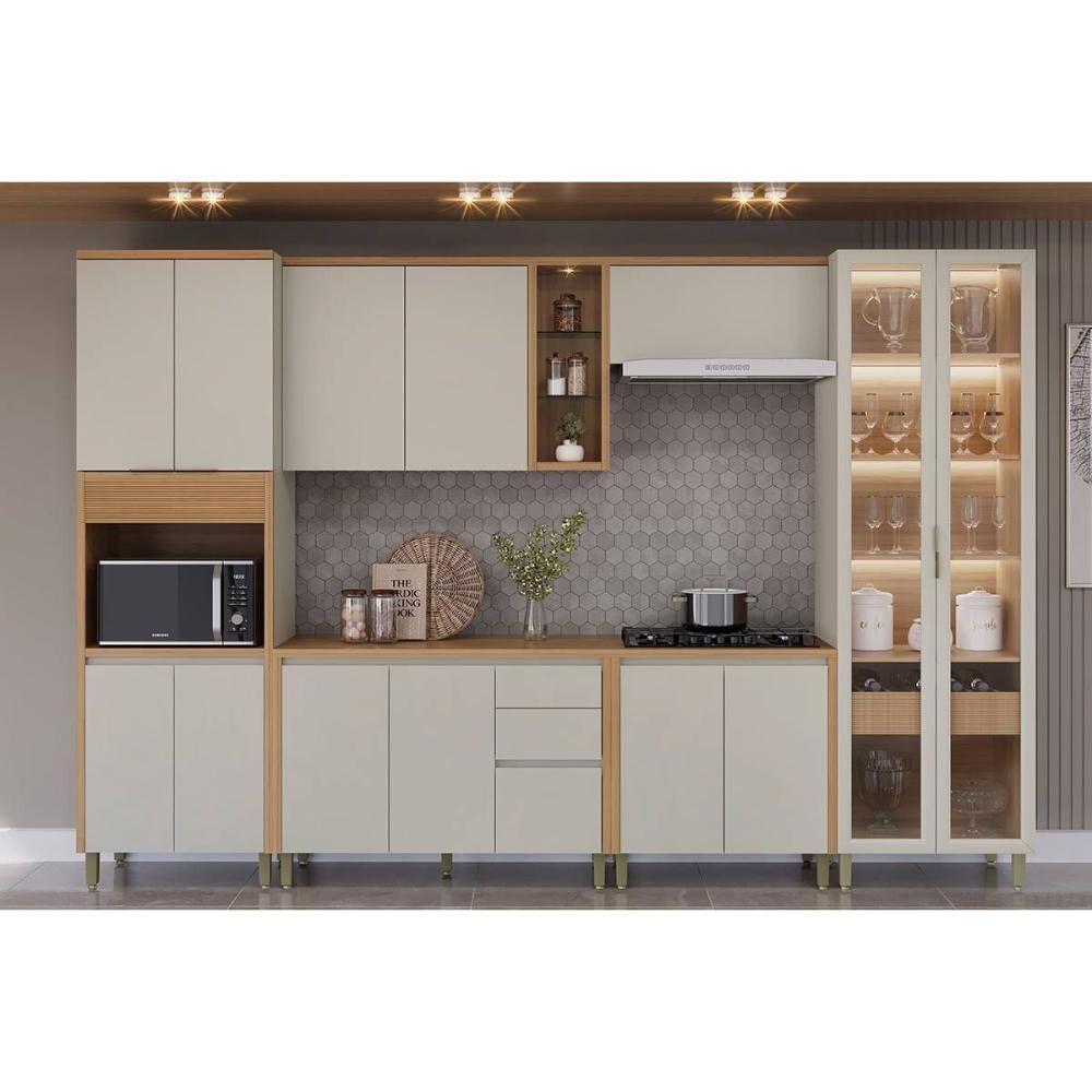 Kit Cozinha Modulada 6 Peças Allure (2aéreos+2balcões+1cristaleira+1paneleiro) Cp07 Jequitiba-gris Fosco - Linea Brasil - 1