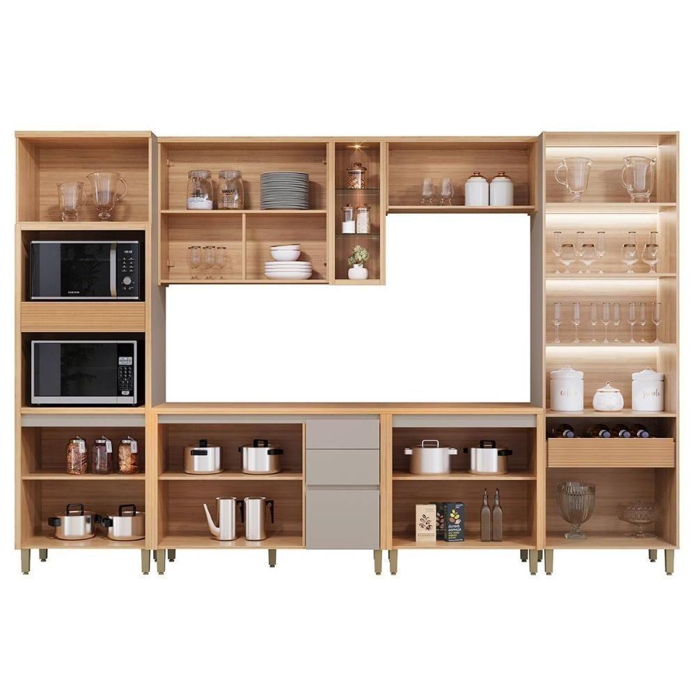 Kit Cozinha Modulada 6 Peças Allure (2aéreos+2balcões+1cristaleira+1paneleiro) Cp07 Jequitiba-gris Fosco - Linea Brasil - 3