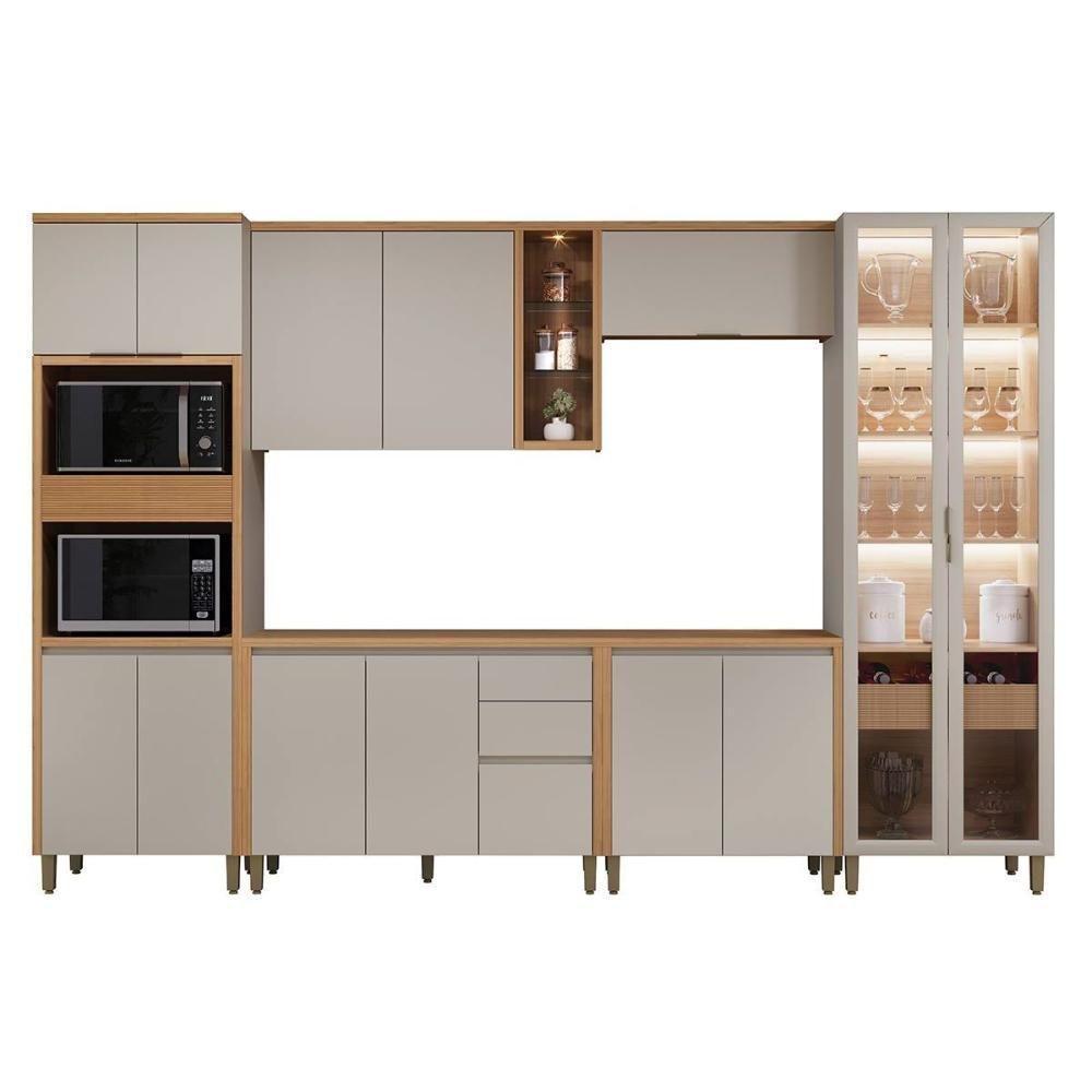 Kit Cozinha Modulada 6 Peças Allure (2aéreos+2balcões+1cristaleira+1paneleiro) Cp07 Jequitiba-gris Fosco - Linea Brasil - 10