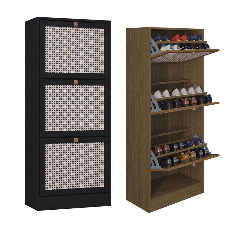 Kit 2 Sapateiras Tropical 3 Portas Multiuso Vertical Poquema Carvalho/preto - 1