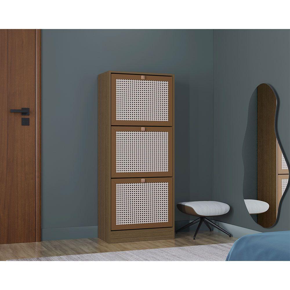 Kit 2 Sapateiras Tropical 3 Portas Multiuso Vertical Poquema Carvalho/preto - 3