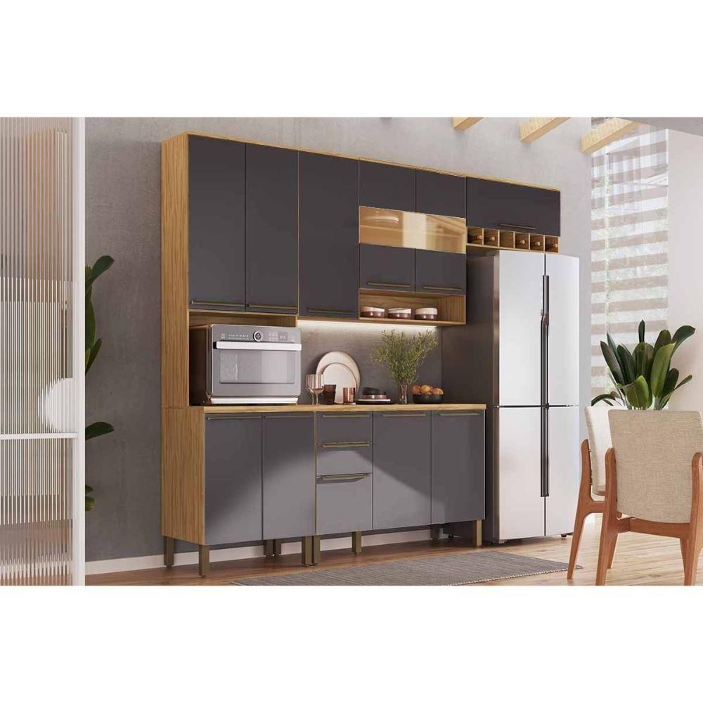 Kit Cozinha Modulada 4 Peças Nápoli Prime (2aéreos+1balcão+1paneleiro) C4p237 Amendoa-grafite - Ronipa - 1