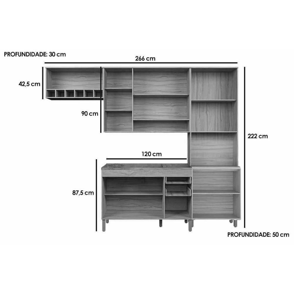 Kit Cozinha Modulada 4 Peças Nápoli Prime (2aéreos+1balcão+1paneleiro) C4p237 Amendoa-grafite - Ronipa - 2