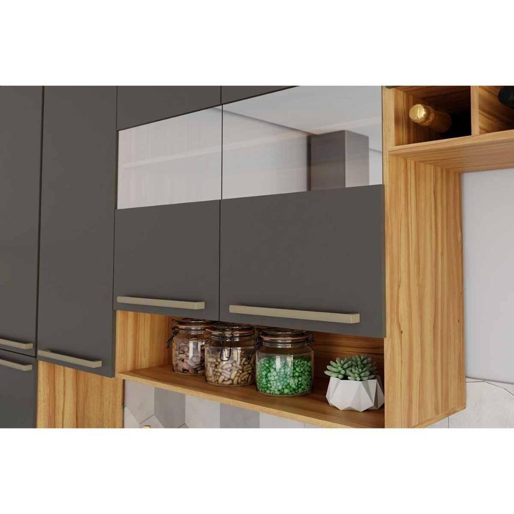 Kit Cozinha Modulada 4 Peças Nápoli Prime (2aéreos+1balcão+1paneleiro) C4p237 Amendoa-grafite - Ronipa - 3