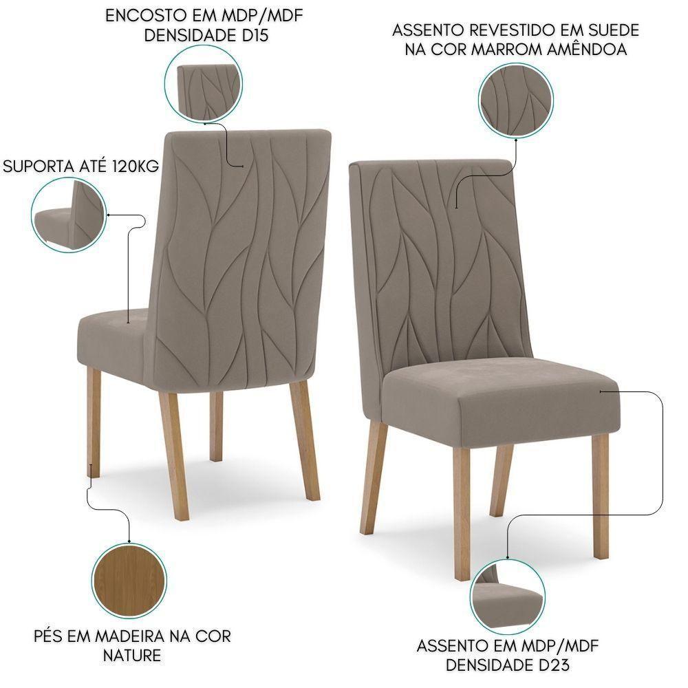 Kit 2 Cadeiras Sala De Jantar Eloa Suede Marrom Amendoa Henn Suede Marrom Amendoa - 4
