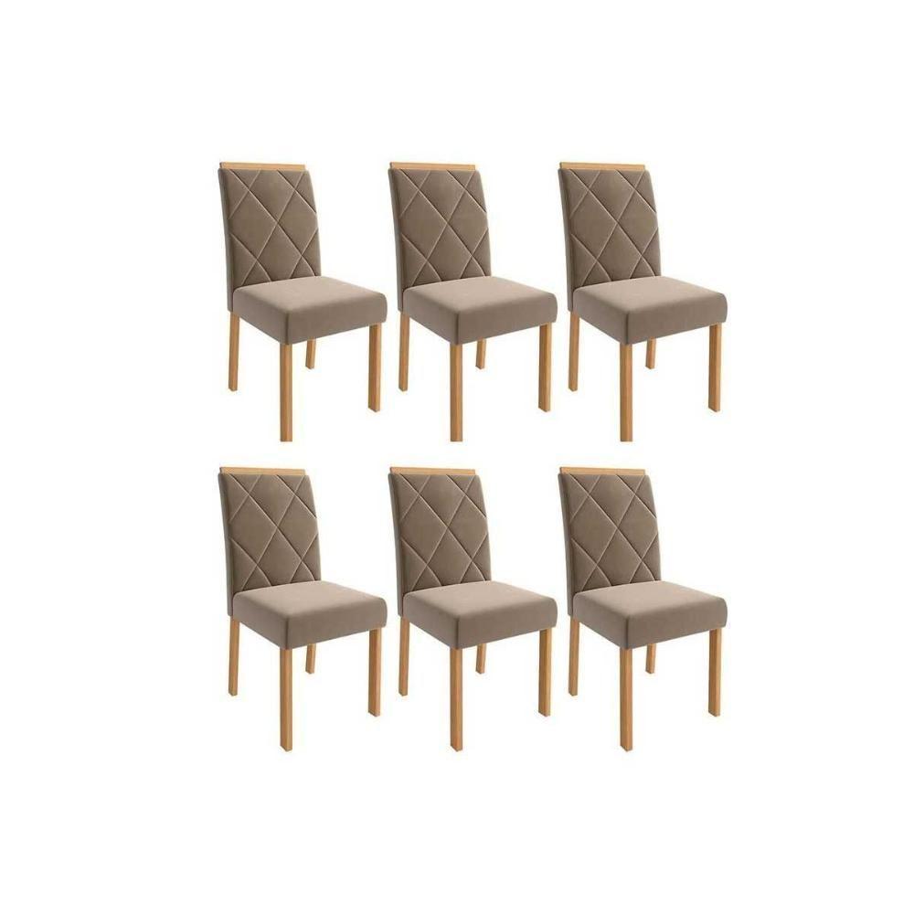 Kit 6 Cadeiras Sala Jantar Fernanda Wood 6 Un Carvalho-suede Joli Capuccino - Cimol - 1