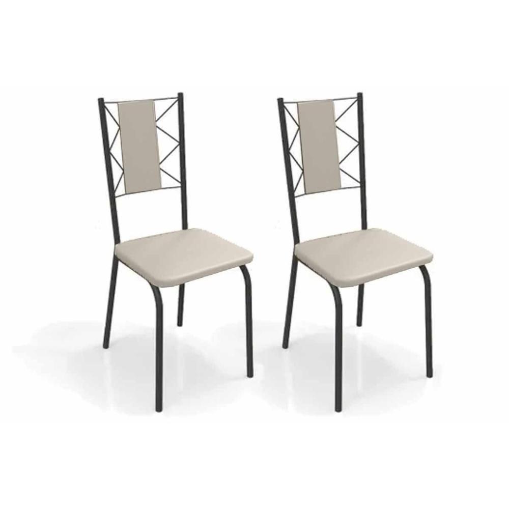 Kit 2 Cadeiras Sala Jantar Lisboa 2c076prf Aço 2 Un Preto-ano Bege - Kappesberg - 1
