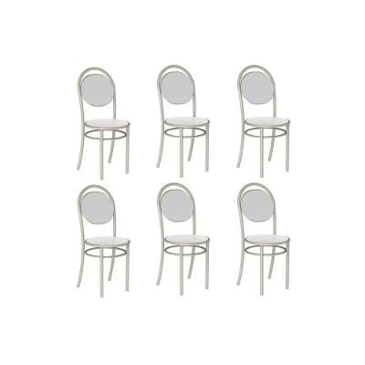 Kit 6 Cadeiras Sala Jantar 190 Aço 6 Uni Prata-courano Branco - Carraro