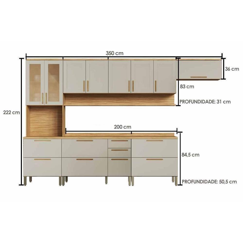 Kit Cozinha Modulada 6 Peças Riesling (3aéreos+2balcões+1paneleiro) C6p111 Amendoa-off White - Ronipa - 2