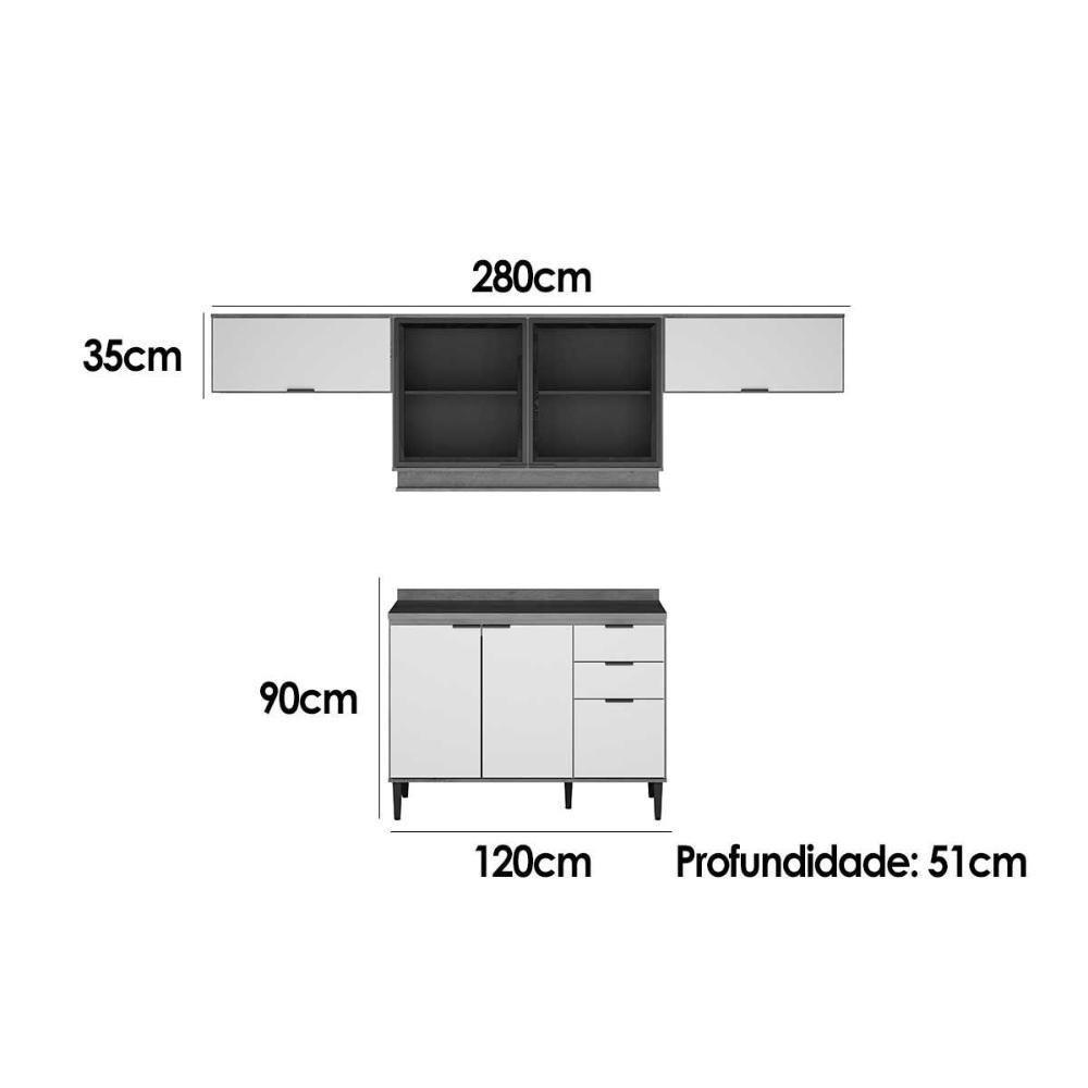 Kit Cozinha Modulada 4 Peças Alpha (3aéreos+1balcão) C4p180 Branco - Carraro - 2