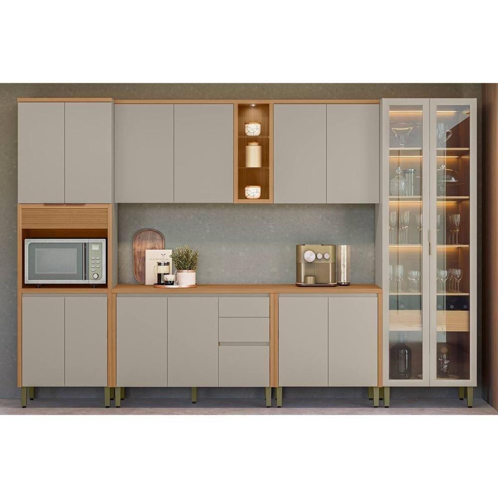 Kit Cozinha Modulada 6 Peças Allure (2aéreos+2balcões+1cristaleira+1paneleiro) Cp16 Jequitiba-gris Fosco - Linea Brasil - 1