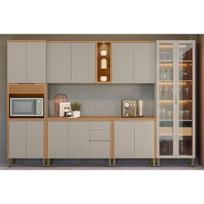 Kit Cozinha Modulada 6 Peças Allure (2aéreos+2balcões+1cristaleira+1paneleiro) Cp16 Jequitiba-gris Fosco - Linea Brasil