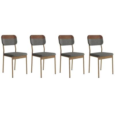 Kit 4 Cadeiras De Cozinha Valle 1755 Aço 4 Uni Rose-linho Grafite-courano Caramelo-freijo - Carraro