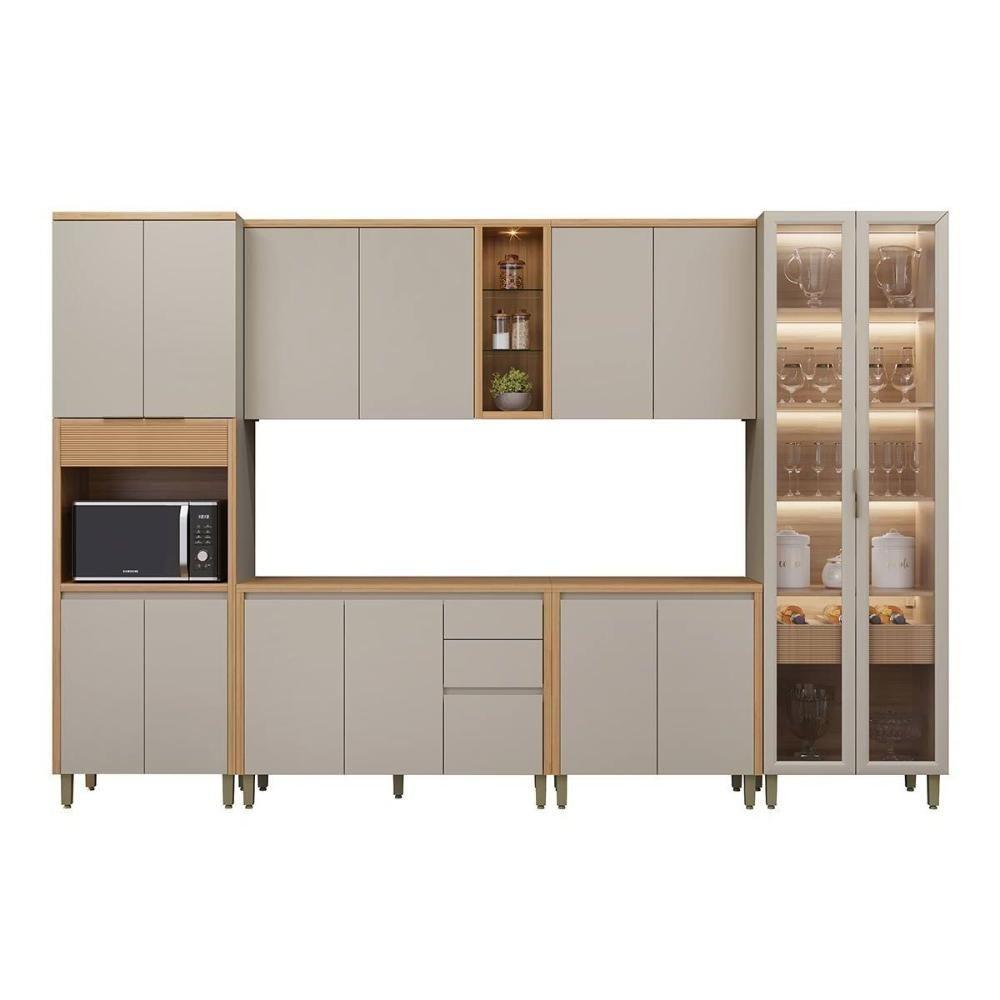 Kit Cozinha Completa 6 Peças Allure (2aéreos+2balcões+1cristaleira+1paneleiro) Cp16 Jequitiba-gris Fosco - Linea Brasil - 10