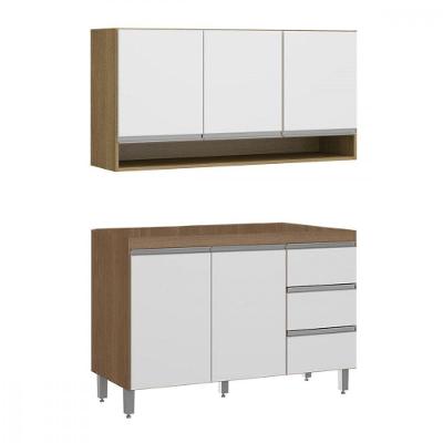 Kit Balcão Para Pia Com Armário Aéreo 120cm Menu Móveis Branco